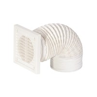 Airflow 100mm dia. 3 Mtr Flexible Duct Wall Kit with Square Grille & Screws - White