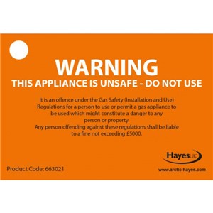 Arctic Hayes Warning Unsafe Appliance Tags Pack of 10