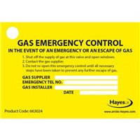 Arctic Hayes Gas Emergency Controls Labels Pack of 10