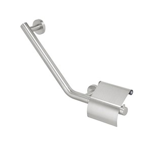 Coram Boston 135 Degree Right Hand Safety Bar with Toilet Roll Holder Brushed Stainless Steel