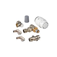 Danfoss 15mm Angled RAS-C2 TRV & Lockshield with Drain Off & 2 x 15mm Push Fit Fittings