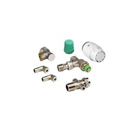 Danfoss 15mm Angled RAS-B2 TRV & Lockshield with Drain Off & 2 x 10mm Push Fit Fittings