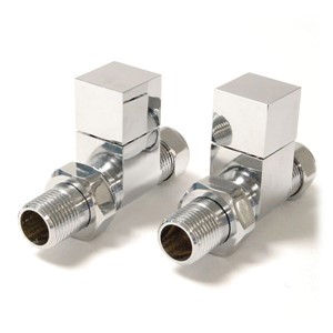 West Bloc Straight Square Radiator Valves - Chrome