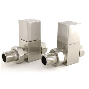 West Cubex Square Straight Radiator Valves - Satin Nickel